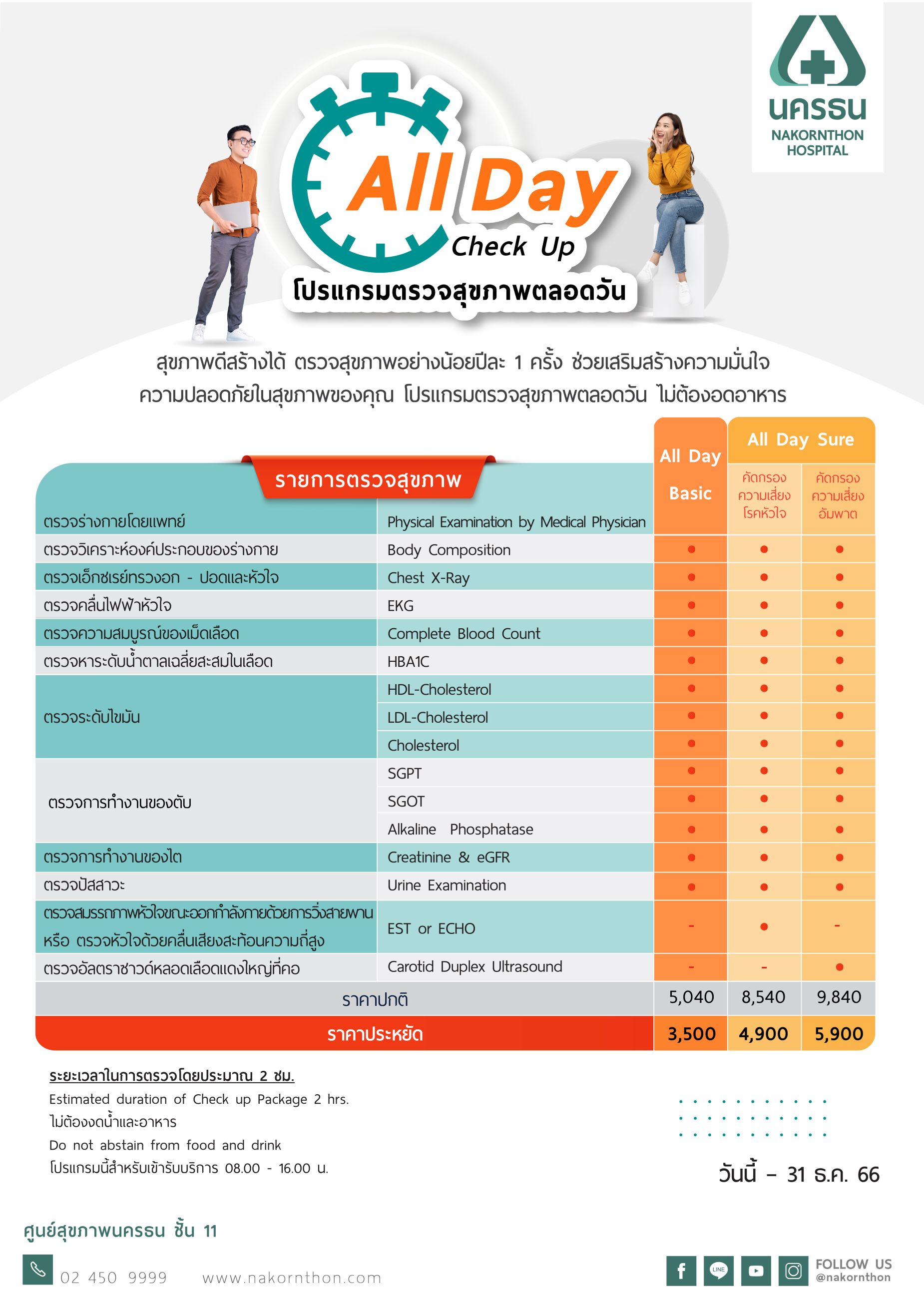 โปรแกรมตรวจสุขภาพตลอดวัน