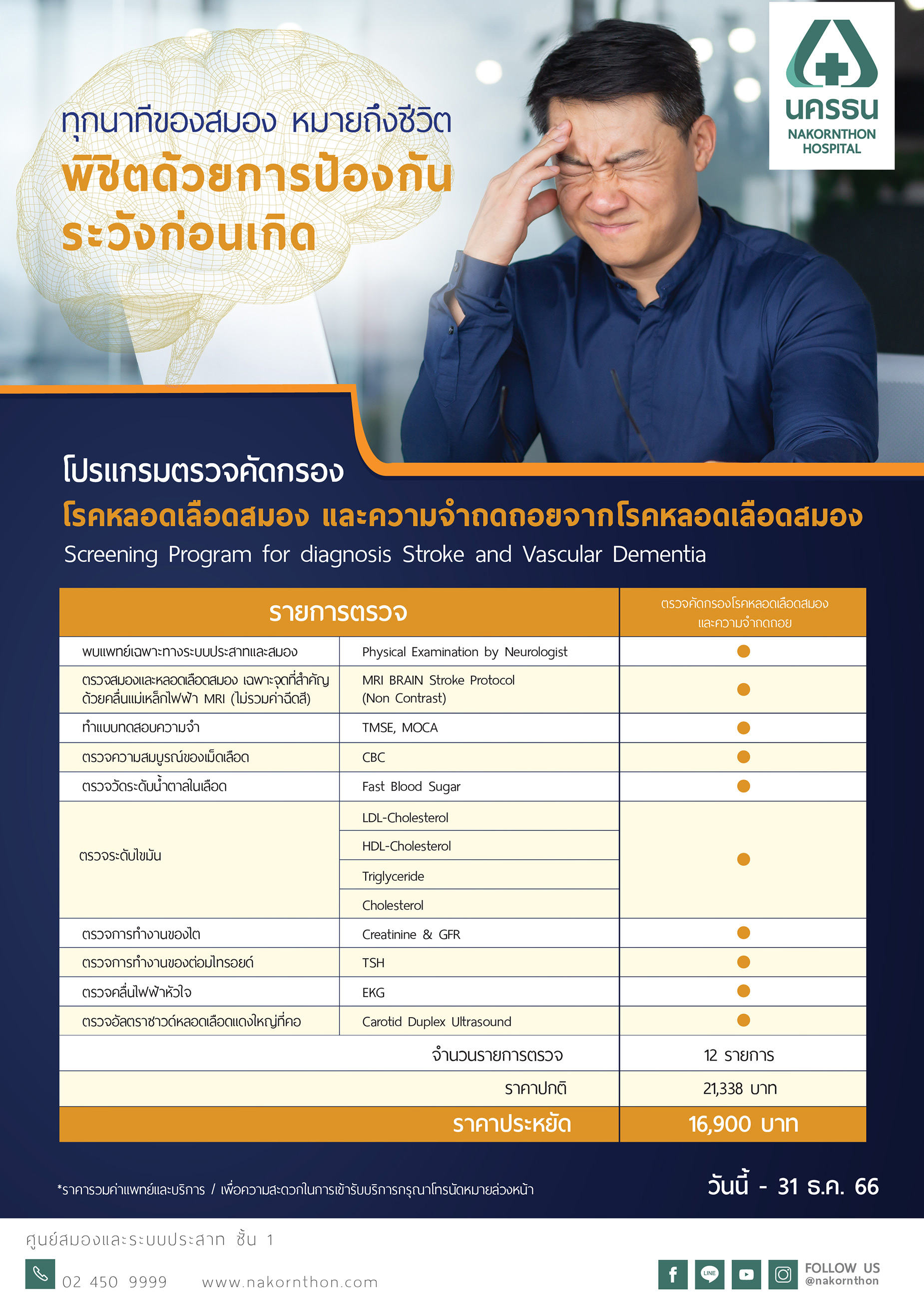 โปรแกรมตรวจคัดกรองโรคหลอดเลือดสมอง และความจำถดถอยจากโรคหลอดเลือดสมอง